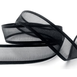 3 m x 25 mm Chiffonband mit Satin Kante SCHWARZ (09) Chiffon Dekoband Schleifenband Geschenkband ohne Draht Organza