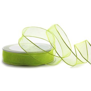 3 m x 25 mm Dekoband CHIFFON HELLGRN Grn transparent Schleifenband aus Organza und formstabilen Kanten 