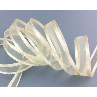 50 m x 10 mm Chiffonband mit Satin Kante Creme KRFTIG (40) Chiffon Dekoband Schleifenband Geschenkband ohne Draht Organza