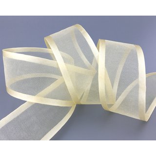 25 m x 38 mm Chiffonband mit Satin Kante Creme KRFTIG (40) Chiffon Dekoband Schleifenband Geschenkband ohne Draht Organza