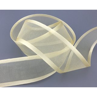 25 m x 38 mm Chiffonband mit Satin Kante Creme KRFTIG (40) Chiffon Dekoband Schleifenband Geschenkband ohne Draht Organza