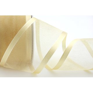 25 m x 62 mm Chiffonband mit Satin Kante Creme KRFTIG (40) Chiffon Dekoband Schleifenband Geschenkband ohne Draht Organza