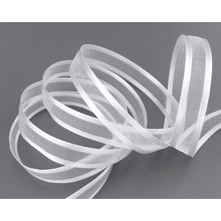 50 m x 10 mm Chiffonband mit Satin Kante WEISS (01) Chiffon Dekoband Schleifenband Geschenkband ohne Draht Organza