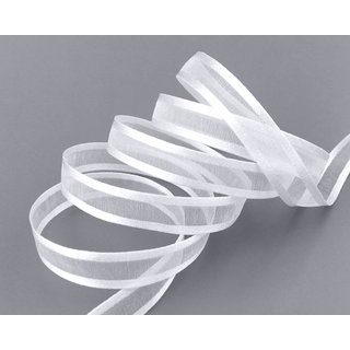 50 m x 10 mm Chiffonband mit Satin Kante WEISS (01) Chiffon Dekoband Schleifenband Geschenkband ohne Draht Organza