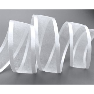 25 m x 25 mm Chiffonband mit Satin Kante WEISS (01) Chiffon Dekoband Schleifenband Geschenkband ohne Draht Organza