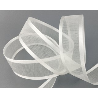 25 m x 25 mm Chiffonband mit Satin Kante IVORY ELFENBEIN (02) Chiffon Dekoband Schleifenband Geschenkband ohne Draht Organza