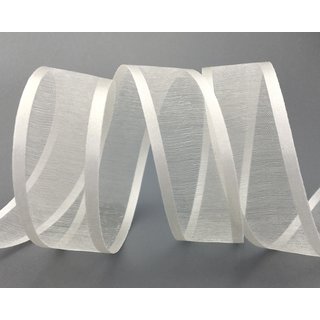 25 m x 25 mm Chiffonband mit Satin Kante IVORY ELFENBEIN (02) Chiffon Dekoband Schleifenband Geschenkband ohne Draht Organza