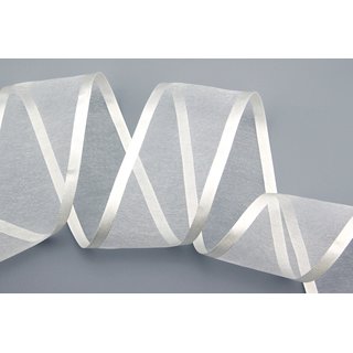 25 m x 62 mm Chiffonband mit Satin Kante IVORY ELFENBEIN (02) Chiffon Dekoband Schleifenband Geschenkband ohne Draht Organza