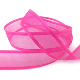 25 m x 25 mm Chiffonband mit Satin Kante PINK (55) Chiffon Dekoband Schleifenband Geschenkband ohne Draht Organza