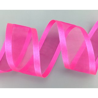 25 m x 38 mm Chiffonband mit Satin Kante PINK (55) Chiffon Dekoband Schleifenband Geschenkband ohne Draht Organza