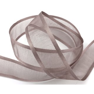 25 m x 25 mm Chiffonband mit Satin Kante TAUPE (06) Chiffon Dekoband Schleifenband Geschenkband ohne Draht Organza