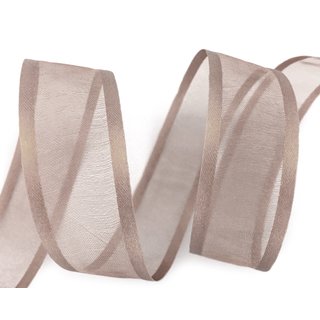 25 m x 25 mm Chiffonband mit Satin Kante TAUPE (06) Chiffon Dekoband Schleifenband Geschenkband ohne Draht Organza