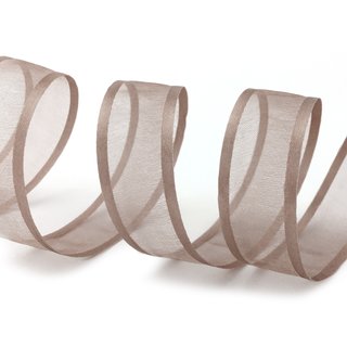25 m x 25 mm Chiffonband mit Satin Kante TAUPE (06) Chiffon Dekoband Schleifenband Geschenkband ohne Draht Organza