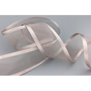 25 m x 38 mm Chiffonband mit Satin Kante TAUPE (06) Chiffon Dekoband Schleifenband Geschenkband ohne Draht Organza