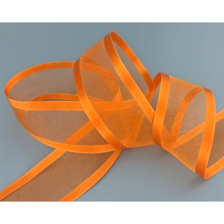 25 m x 38 mm Chiffonband mit Satin Kante ORANGE (34) Chiffon Dekoband Schleifenband Geschenkband ohne Draht Organza
