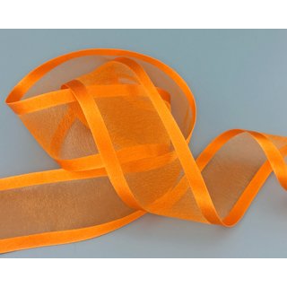 25 m x 38 mm Chiffonband mit Satin Kante ORANGE (34) Chiffon Dekoband Schleifenband Geschenkband ohne Draht Organza