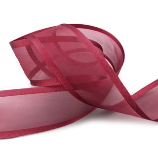 25 m x 38 mm Chiffonband mit Satin Kante BORDEAUX (66) Chiffon Dekoband Schleifenband Geschenkband ohne Draht Organza