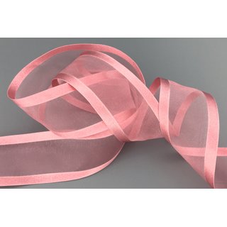 25 m x 38 mm Chiffonband mit Satin Kante ALTROSA Rosa (53) Chiffon Dekoband Schleifenband Geschenkband ohne Draht Organza