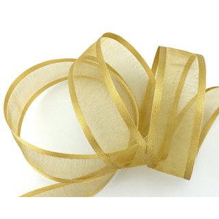 25 m x 25 mm Chiffonband mit Satin Kante BEIGE GOLD (18) Chiffon Dekoband Schleifenband Geschenkband ohne Draht Organza