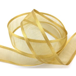 25 m x 25 mm Chiffonband mit Satin Kante BEIGE GOLD (18) Chiffon Dekoband Schleifenband Geschenkband ohne Draht Organza
