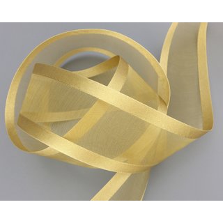 25 m x 38 mm Chiffonband mit Satin Kante BEIGE GOLD (18) Chiffon Dekoband Schleifenband Geschenkband ohne Draht Organza