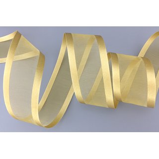 25 m x 38 mm Chiffonband mit Satin Kante BEIGE GOLD (18) Chiffon Dekoband Schleifenband Geschenkband ohne Draht Organza