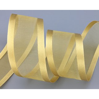 25 m x 38 mm Chiffonband mit Satin Kante BEIGE GOLD (18) Chiffon Dekoband Schleifenband Geschenkband ohne Draht Organza