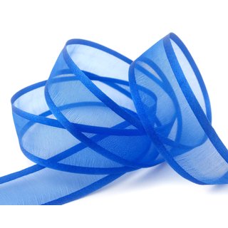 25 m x 25 mm Chiffonband mit Satin Kante BLAU ROYALBLAU (77) Chiffon Dekoband Schleifenband Geschenkband ohne Draht Organza
