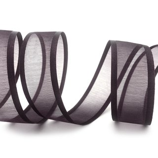 25 m x 25 mm Chiffonband mit Satin Kante DUNKELBRAUN Chiffon Dekoband Schleifenband Geschenkband ohne Draht Organza