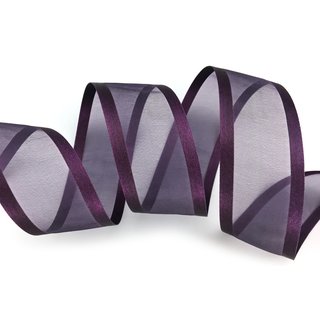 25 m x 38 mm Chiffonband mit Satin Kante PFLAUME DUNKELLILA (86) Chiffon Dekoband Schleifenband Geschenkband ohne Draht Organza