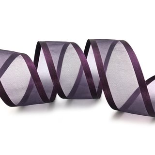 25 m x 38 mm Chiffonband mit Satin Kante PFLAUME DUNKELLILA (86) Chiffon Dekoband Schleifenband Geschenkband ohne Draht Organza