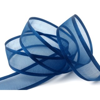 25 m x 25 mm Chiffonband mit Satin Kante DUNKELBLAU (79) Chiffon Dekoband Schleifenband Geschenkband ohne Draht Organza