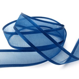 25 m x 25 mm Chiffonband mit Satin Kante DUNKELBLAU (79) Chiffon Dekoband Schleifenband Geschenkband ohne Draht Organza