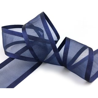 25 m x 38 mm Chiffonband mit Satin Kante DUNKELBLAU (79) Chiffon Dekoband Schleifenband Geschenkband ohne Draht Organza