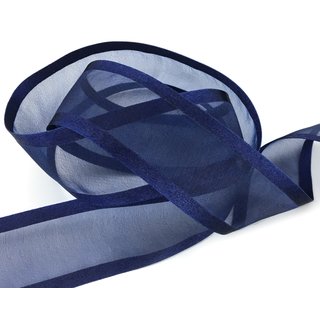 25 m x 38 mm Chiffonband mit Satin Kante DUNKELBLAU (79) Chiffon Dekoband Schleifenband Geschenkband ohne Draht Organza