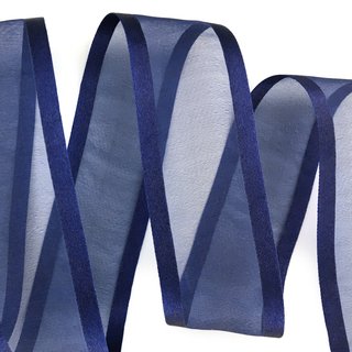 25 m x 38 mm Chiffonband mit Satin Kante DUNKELBLAU (79) Chiffon Dekoband Schleifenband Geschenkband ohne Draht Organza