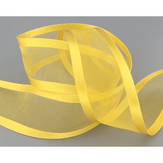 25 m x 38 mm Chiffonband mit Satin Kante GELB (15) Chiffon Dekoband Schleifenband Geschenkband ohne Draht Organza