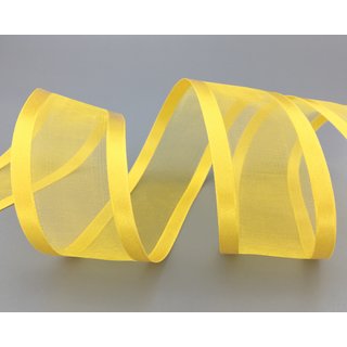25 m x 38 mm Chiffonband mit Satin Kante GELB (15) Chiffon Dekoband Schleifenband Geschenkband ohne Draht Organza