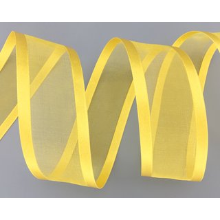 25 m x 38 mm Chiffonband mit Satin Kante GELB (15) Chiffon Dekoband Schleifenband Geschenkband ohne Draht Organza