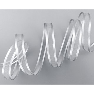 50 m x 10 mm Chiffonband mit Satin Kante GRAU SILBER (05) Chiffon Dekoband Schleifenband Geschenkband ohne Draht Organza