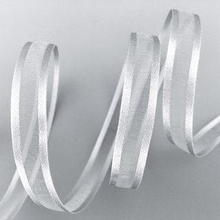 50 m x 10 mm Chiffonband mit Satin Kante GRAU SILBER (05) Chiffon Dekoband Schleifenband Geschenkband ohne Draht Organza
