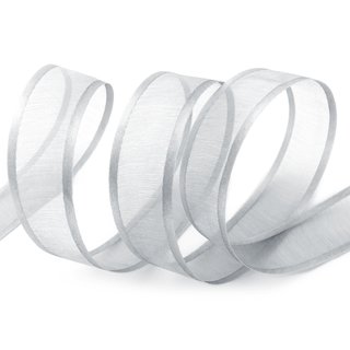 25 m x 25 mm Chiffonband mit Satin Kante GRAU SILBER (05) Chiffon Dekoband Schleifenband Geschenkband ohne Draht Organza