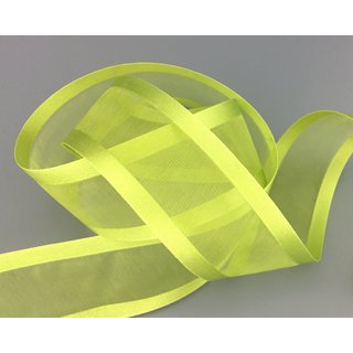 25 m x 38 mm Chiffonband mit Satin Kante HELLGRN (22) Chiffon Dekoband Schleifenband Geschenkband ohne Draht Organza