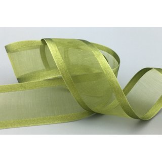 25 m x 38 mm Chiffonband mit Satin Kante OLIV OLIVGRN (25) Grn Chiffon Dekoband Schleifenband Geschenkband ohne Draht Organza