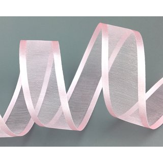 25 m x 25 mm Chiffonband mit Satin Kante ROSA HELLROSA (50) Chiffon Dekoband Schleifenband Geschenkband ohne Draht Organza