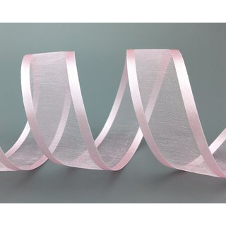 25 m x 25 mm Chiffonband mit Satin Kante ROSA HELLROSA (50) Chiffon Dekoband Schleifenband Geschenkband ohne Draht Organza