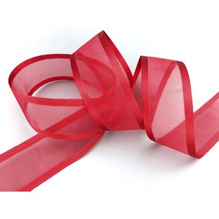 25 m x 38 mm Chiffonband mit Satin Kante ROT DUNKELROT (67) Chiffon Dekoband Schleifenband Geschenkband ohne Draht Organza