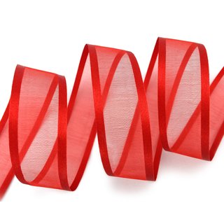 25 m x 25 mm Chiffonband mit Satin Kante ROT KNALLROT (65) Chiffon Dekoband Schleifenband Geschenkband ohne Draht Organza