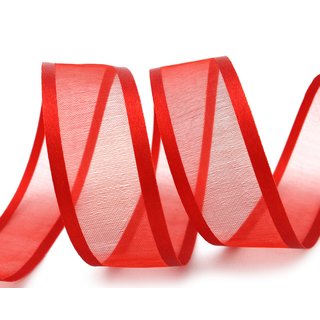 25 m x 25 mm Chiffonband mit Satin Kante ROT KNALLROT (65) Chiffon Dekoband Schleifenband Geschenkband ohne Draht Organza
