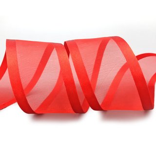 25 m x 38 mm Chiffonband mit Satin Kante ROT KNALLROT (65) Chiffon Dekoband Schleifenband Geschenkband ohne Draht Organza